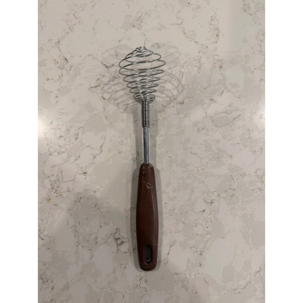 Vintage Magic Spring Coil Whisk Brown Handle Stainless Steel Manual Egg Beater